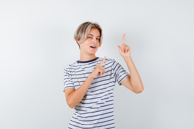 Handsome teen boy in a striped t-shirt