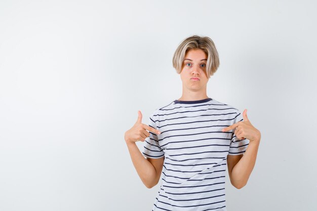 Handsome teen boy in a striped t-shirt