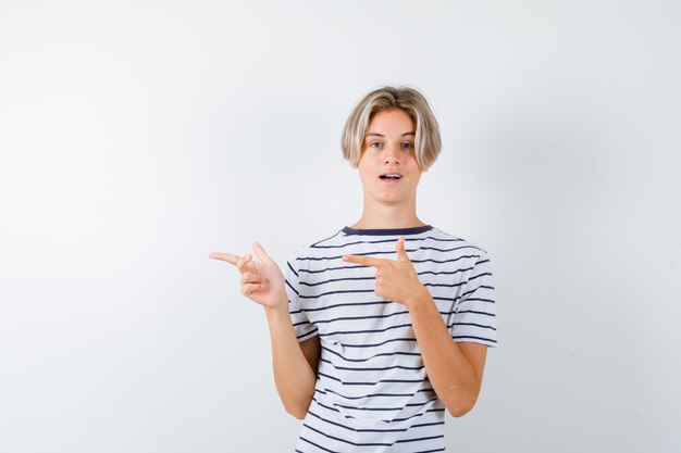 Handsome teen boy in a striped t-shirt