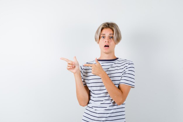 Handsome teen boy in a striped t-shirt