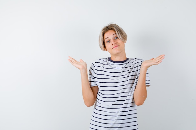 Handsome teen boy in a striped t-shirt