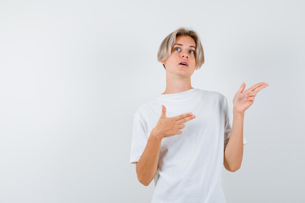 Handsome teen boy in a white t-shirt