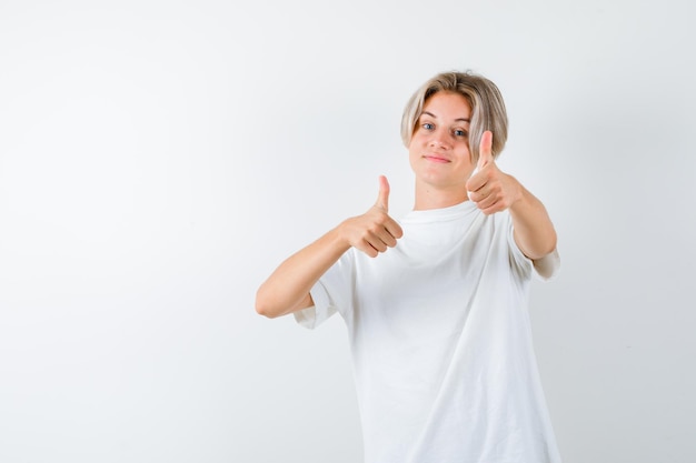 Handsome teen boy in a white t-shirt