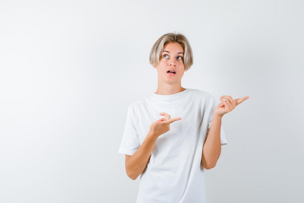 Handsome teen boy in a white t-shirt