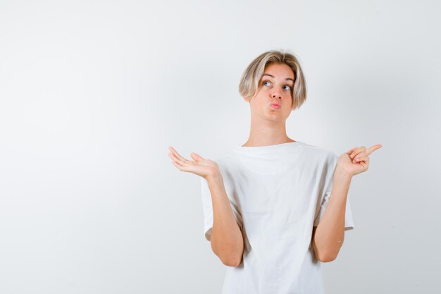 Handsome teen boy in a white t-shirt