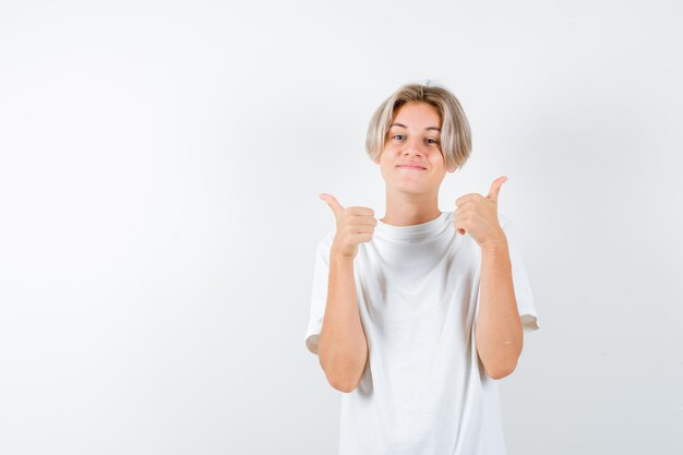 Handsome teen boy in a white t-shirt