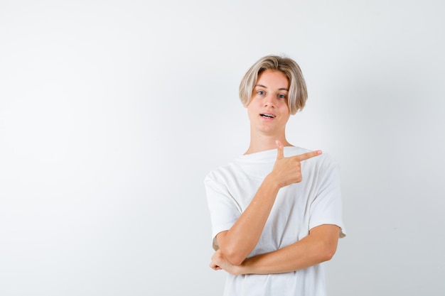 Handsome teen boy in a white t-shirt