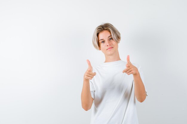 Handsome teen boy in a white t-shirt