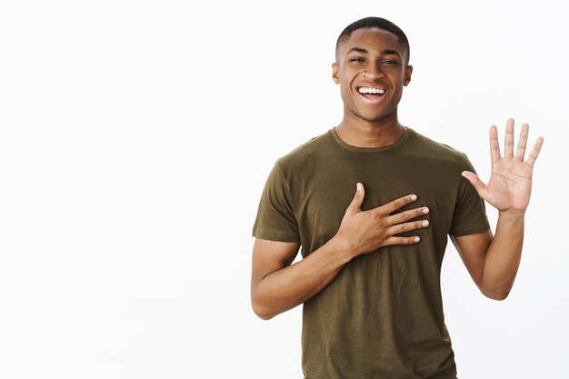 Handsome young African-American with khaki Tshirt