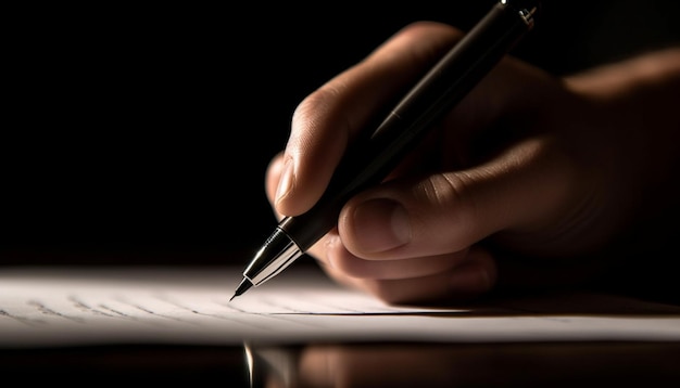 Handwriting ature on contract with fountain pen generated by AI