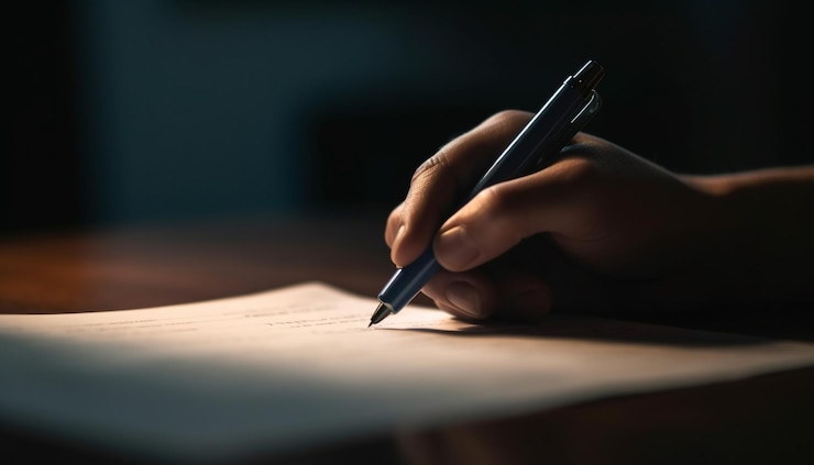 Free Photo handwriting on paper pen and pencil nearby generated by ai
