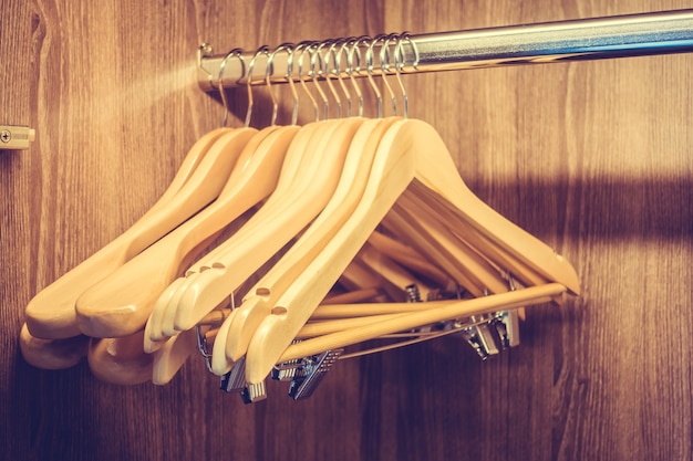 Hangers in a wooden closet