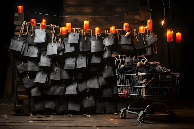 Free photo hanging around a cart in front of burned bags