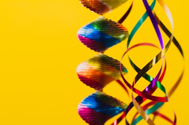 Hanging streamers with a yellow background