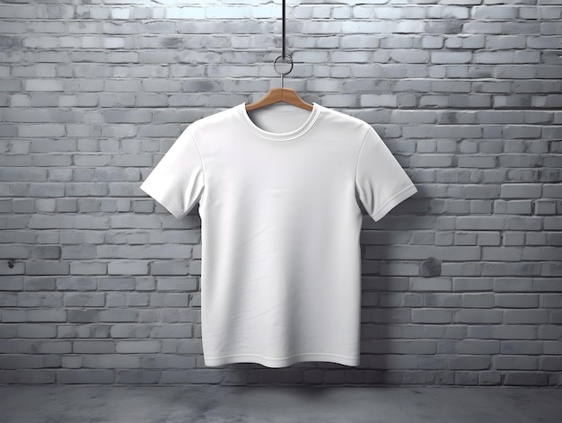 Free photo hanging white tshirt on brick wall backgound