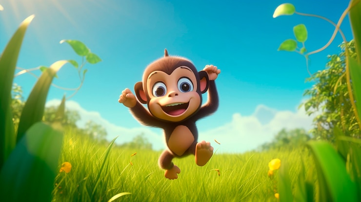 Free Photo happy 3d cartoon animal outdoors in the grassland