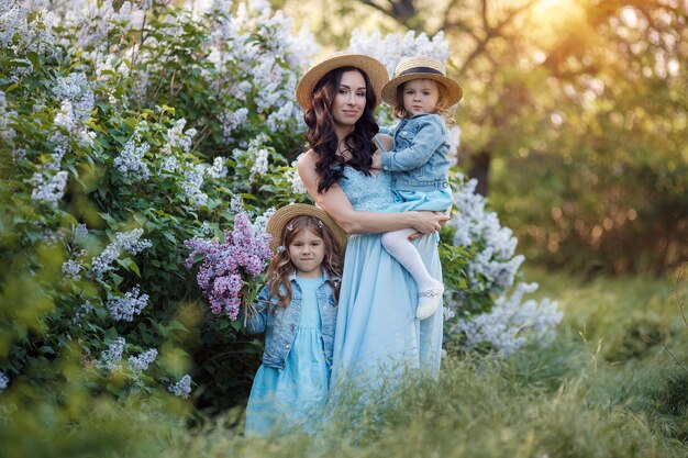 happy beautiful family mother and kids