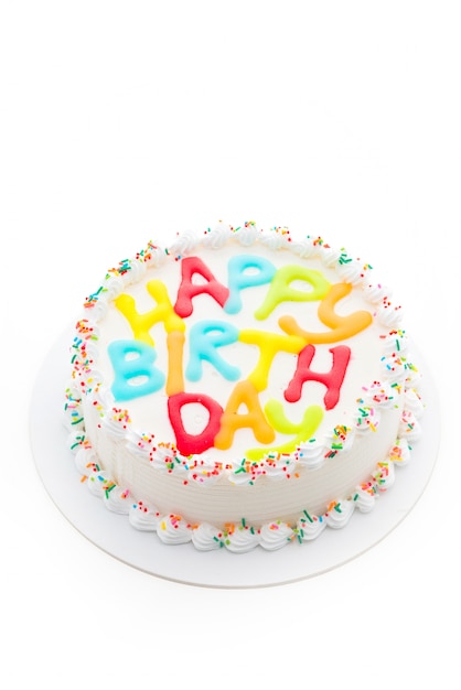 Happy birthday cake isolated on white background