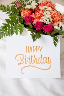 Happy birthday card with flowers arrangement Premium Photo