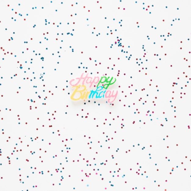 Happy birthday lettering with colorful confetti