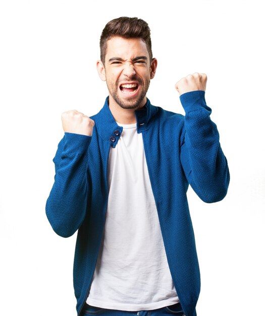 Happy boy in a blue jacket