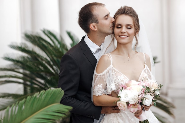 Free photo happy bride and groom wedding couple