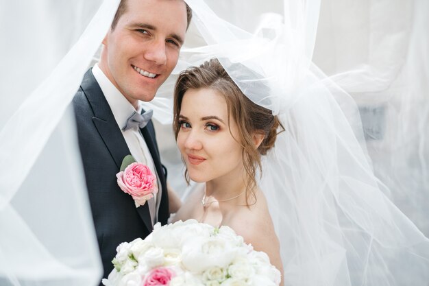 Happy brides are on the wedding day