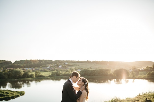 Happy brides spend time in nature