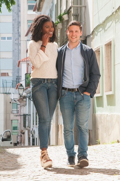 Happy Caucasian guy enjoying walk