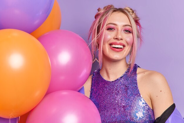 happy celebration concept. smiling fashionable woman feels glad