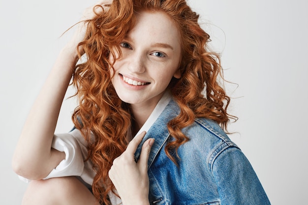 Happy cheerful foxy girl smiling posing .