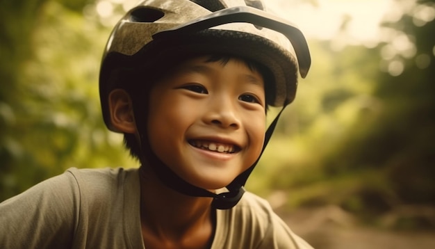 Happy children playing sports in the forest carefree and joyful generated by ai