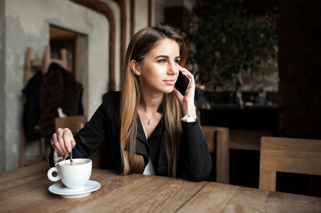 happy coffee young woman computer