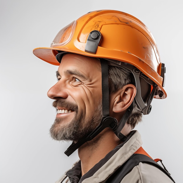 happy construction worker looking at the time