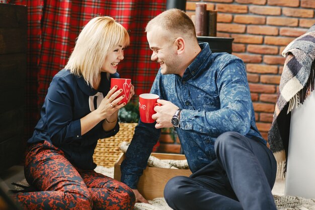 happy couple on christmas morning