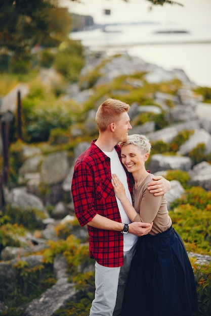 happy couple in a park