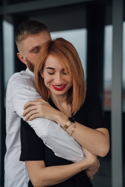 Happy couple posing for the camera. Close view