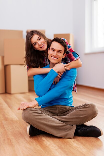 Happy couple in their new house