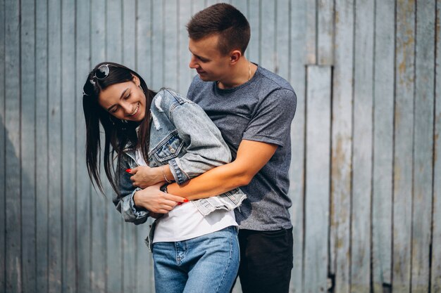 Happy couple together in park