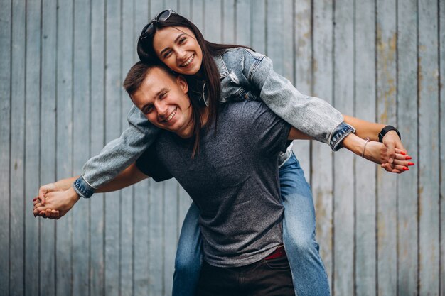 Happy couple together in park