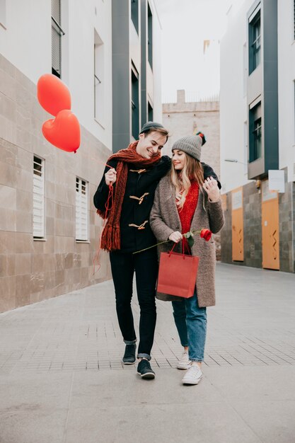 Happy couple walking on date