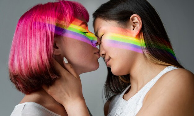 Happy couple of women posing together