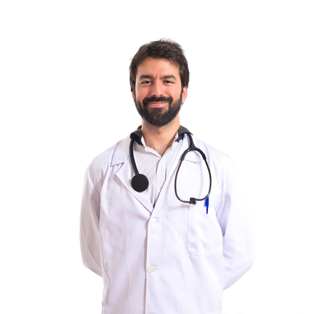 Happy doctor over white background