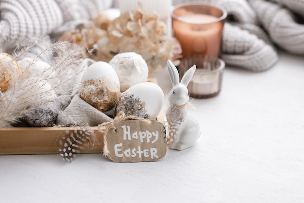 Happy easter background with pastelcolored decor details