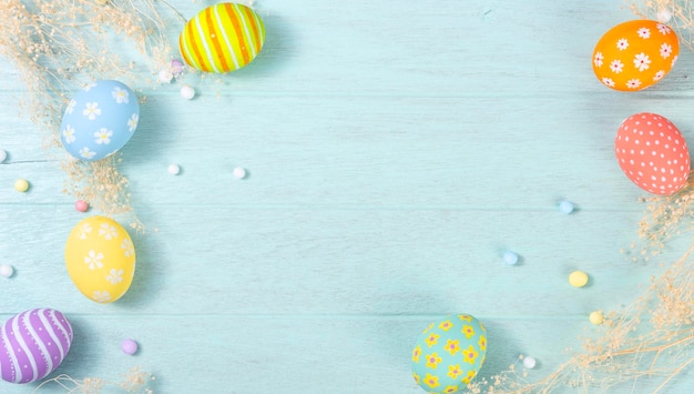 Happy easter Day Easter eggs on wooden background