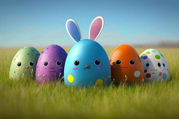 Free Photo happy easter with many colorful cute easter eggs generative ai