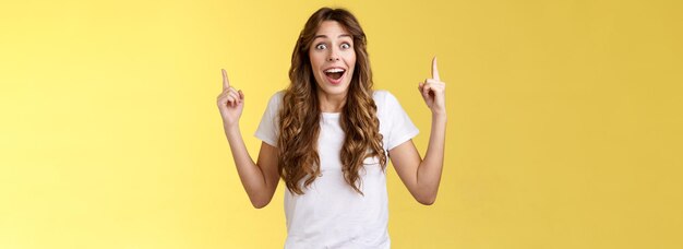 happy enthusiastic impressed lively joyful girlfriend reacting astonished surprised excellent amusin