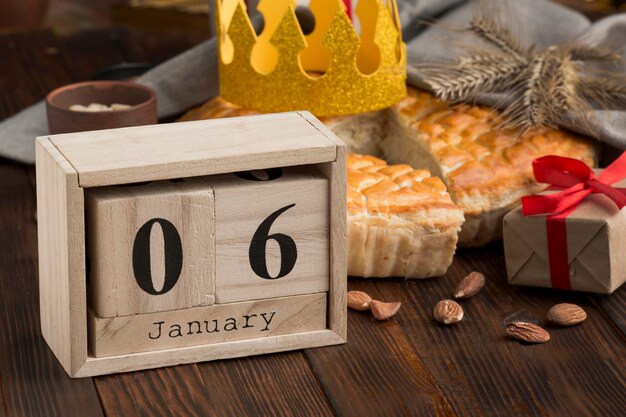 Happy epiphany tasty pie and calendar