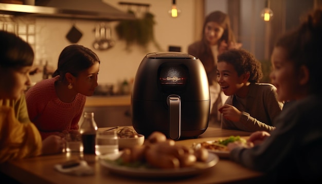 Foto gratuita famiglia felice che cucina insieme nella cucina generata da ai