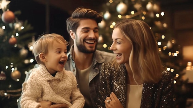 Free photo happy family in a cozy home in christmas